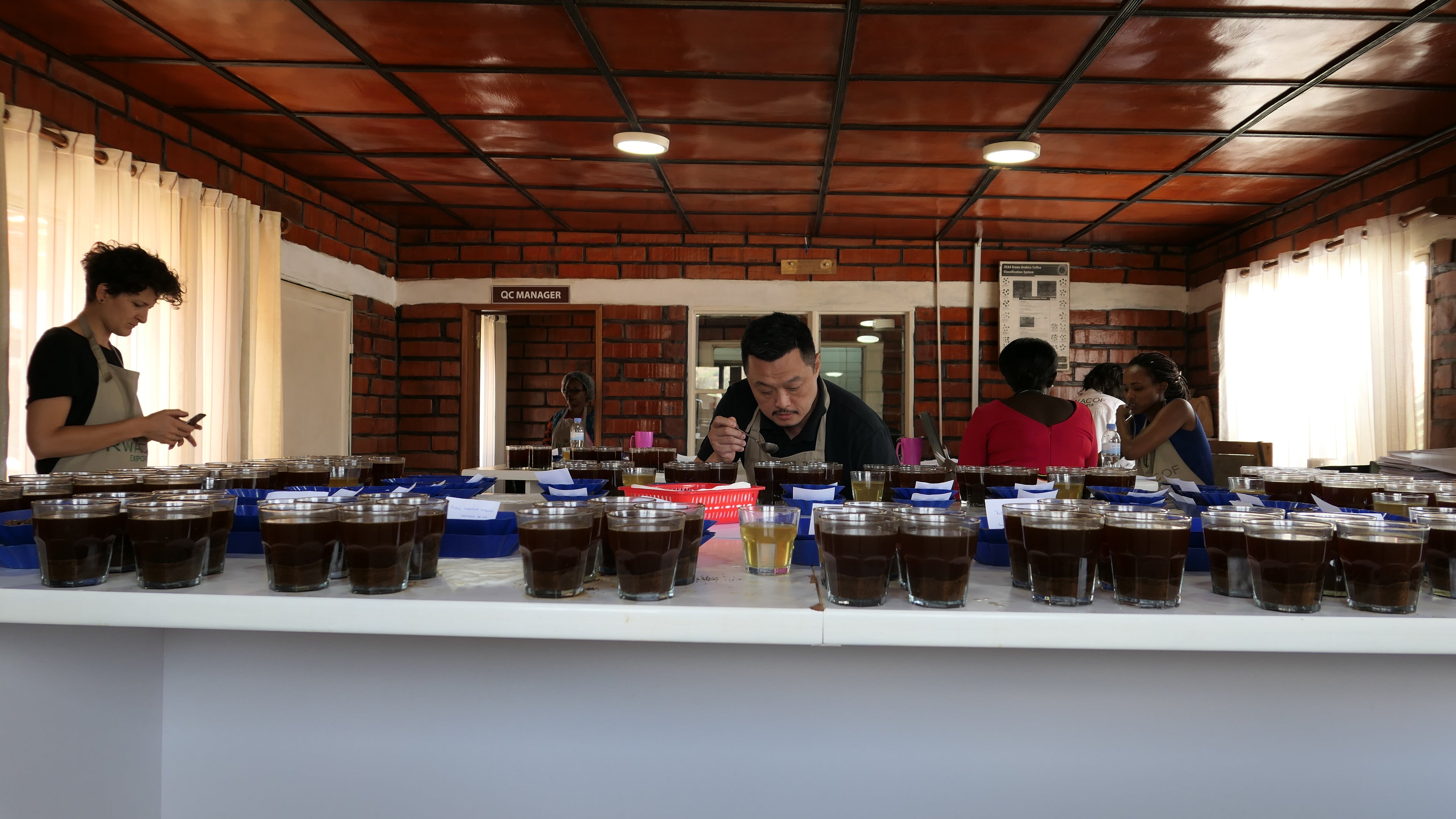 Conducting a coffee tasting in a coffee farm