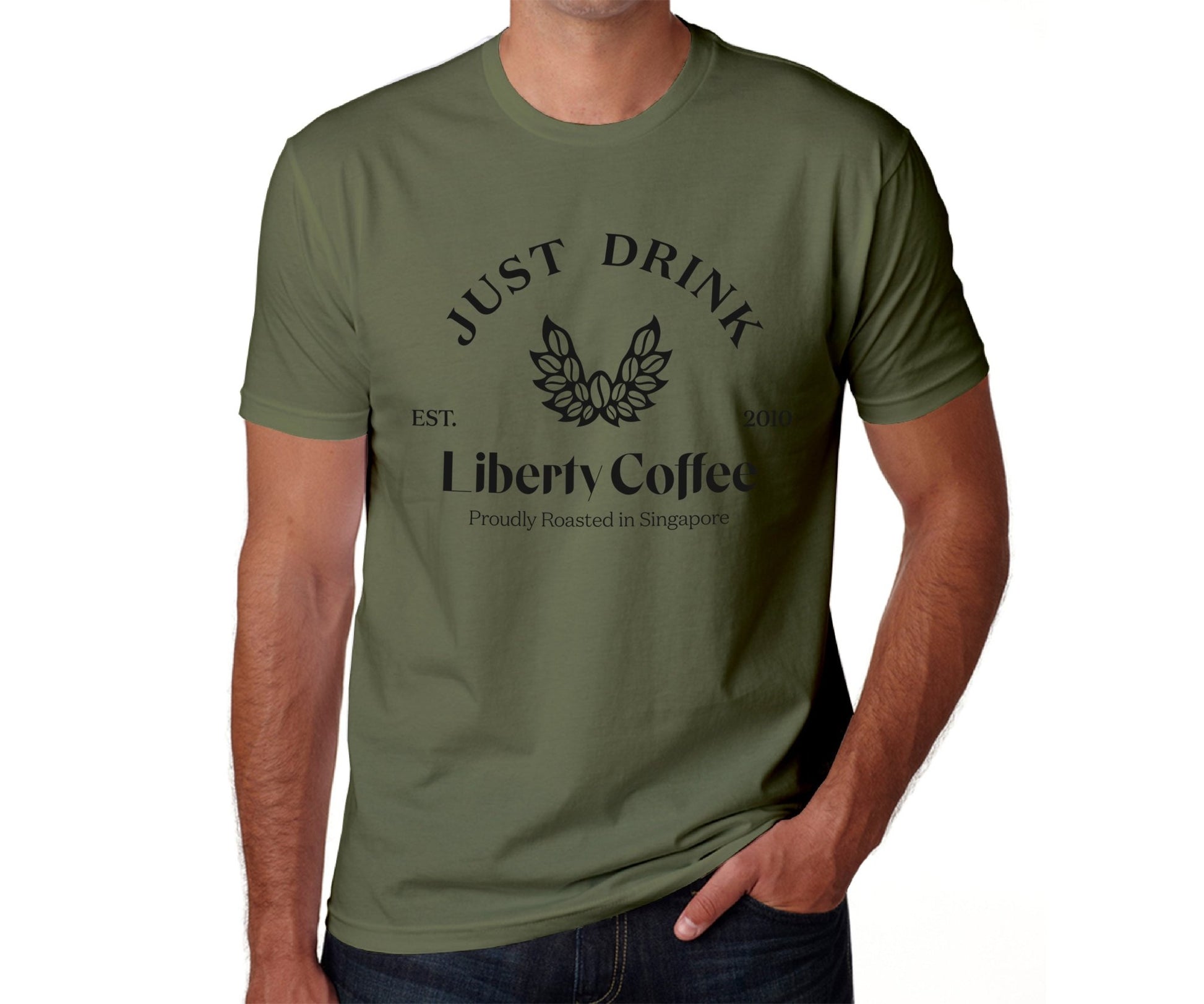 Male Just Drink Liberty Coffee Army Green T-Shirt - Liberty Coffee