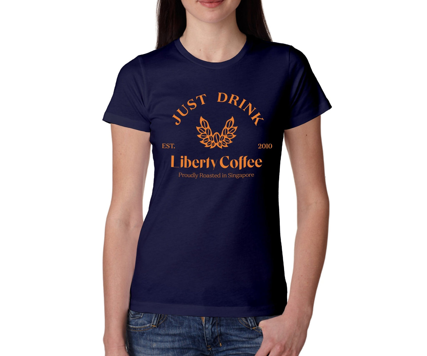 Female Just Drink Liberty Coffee Navy Blue T-Shirt - Liberty Coffee