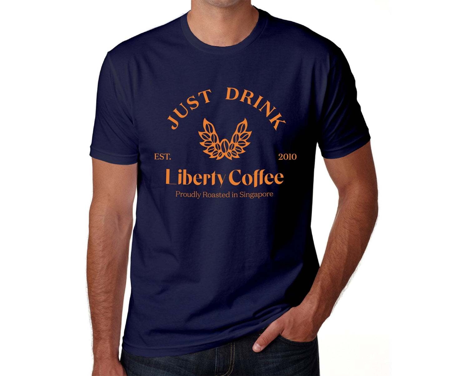 Male Just Drink Liberty Coffee Navy Blue T-Shirt - Liberty Coffee